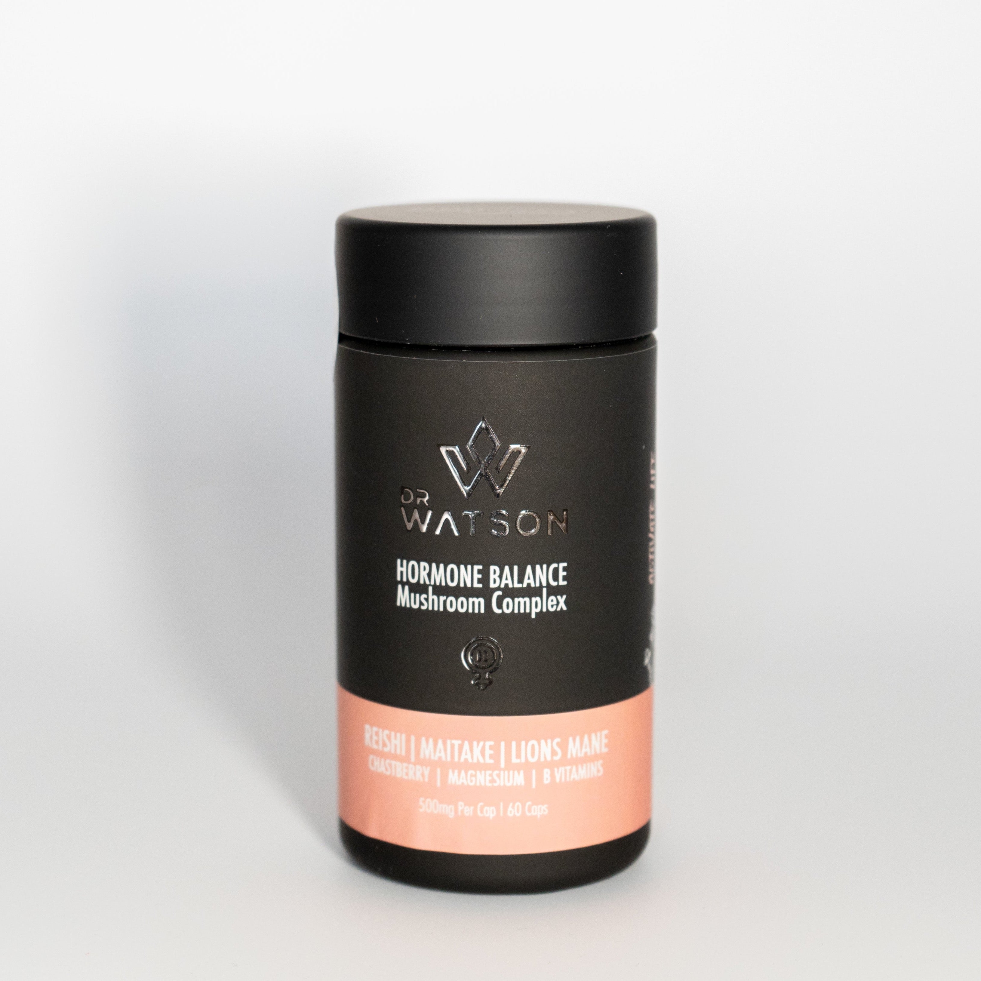 Dr Watson Her Health Hormone Balance Mushroom Complex for calm, pain relief, mood balance, energy during cramps, periods and menopause.  Reishi, Maitake, Lions Mane, Chastberrry, Magenesium.